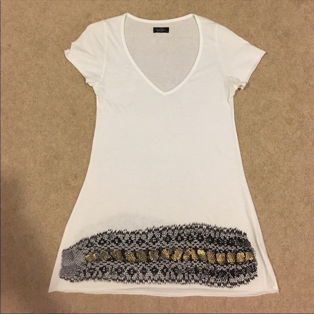 Lauren Moshi White V Neck Short Sleeve Shirt